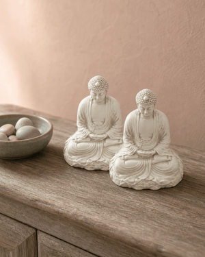 Set of Two Miniature Cream Buddha Statues - Sculptures & Statues