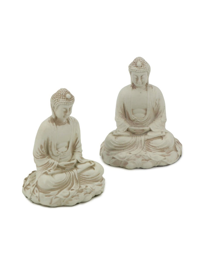 Set of Two Miniature Cream Buddha Statues - Sculptures & Statues