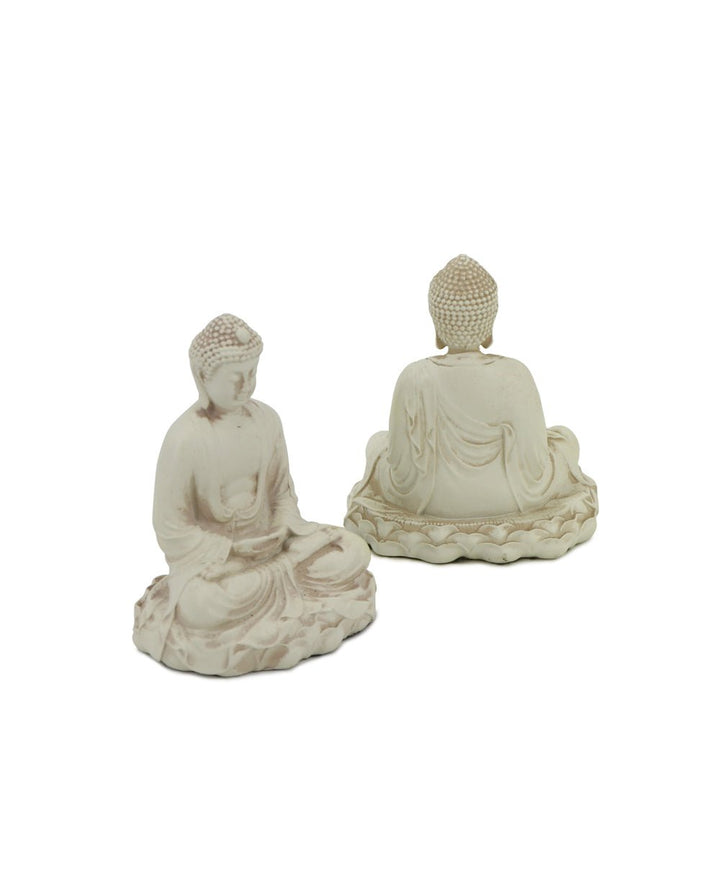 Set of Two Miniature Cream Buddha Statues - Sculptures & Statues