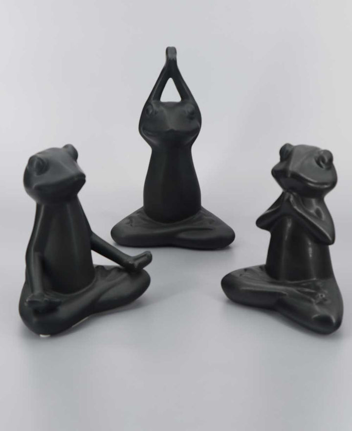 Set pf 3 Yoga Frog Black Ceramic Statues - Sculptures & Statues