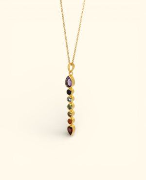 Seven Chakra Gemstone Necklace – 18K Gold Plated Vertical Chakra Pendant - Necklaces