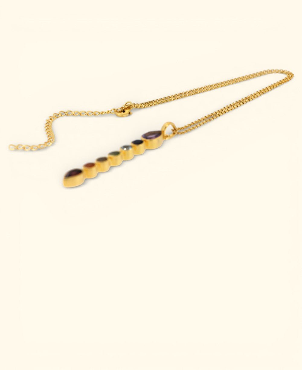 Seven Chakra Gemstone Necklace – 18K Gold Plated Vertical Chakra Pendant - Necklaces