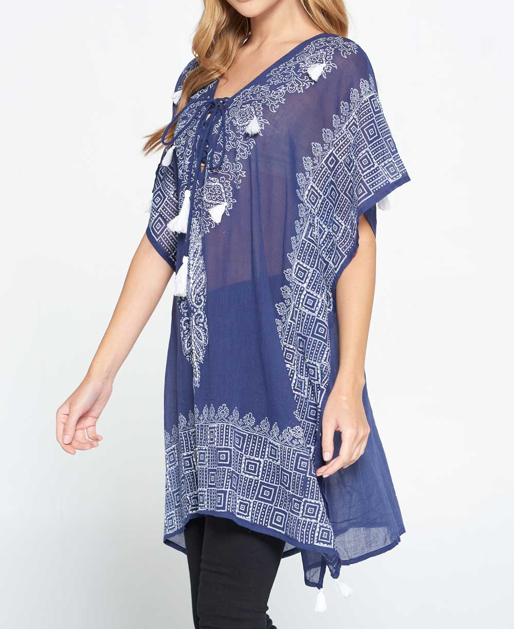 Sheer Cotton Embroidered Summer Kaftan Layering - Apparel