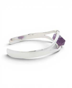Silver Amethyst Point Cuff Bracelet — Adjustable Crystal Jewelry - Bracelets