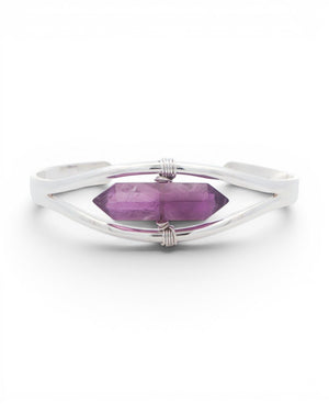 Silver Amethyst Point Cuff Bracelet — Adjustable Crystal Jewelry - Bracelets