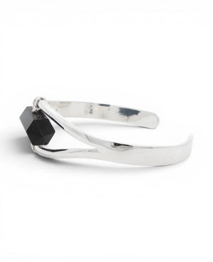 Silver Black Onyx Point Cuff Bracelet — Adjustable Crystal Jewelry - Bracelets