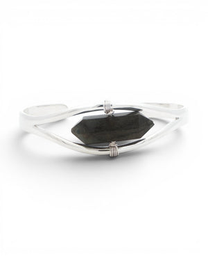 Silver Labradorite Point Cuff Bracelet — Adjustable Crystal Jewelry - Bracelets