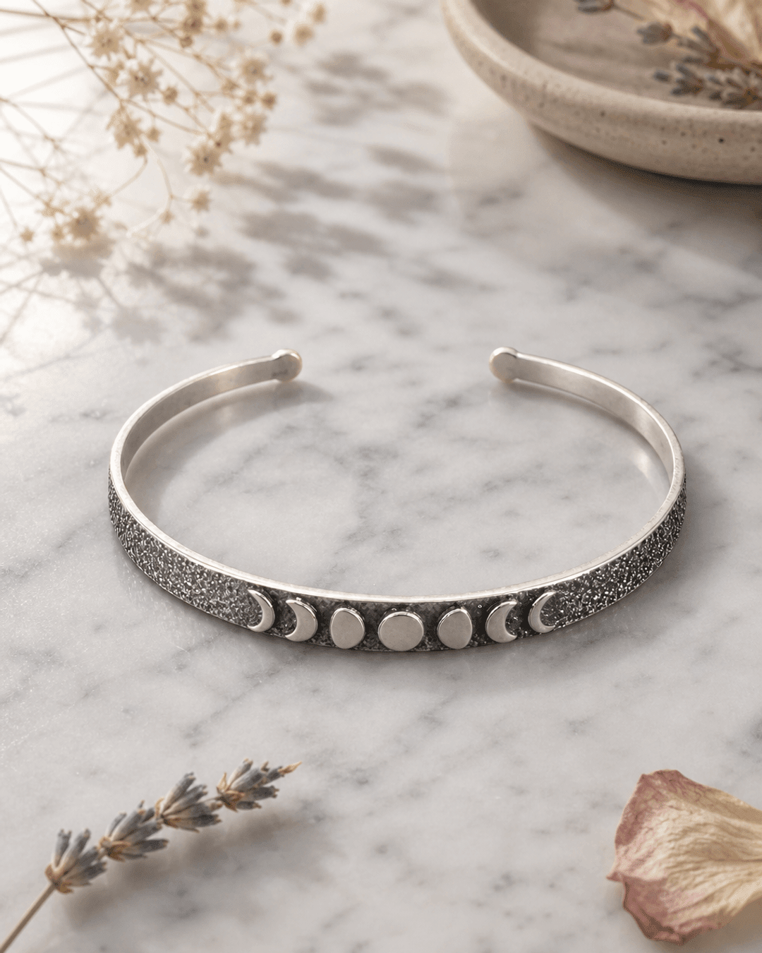 Silver Moon Phase Adjustable Cuff Bracelet — Trust Your Journey - Bracelets