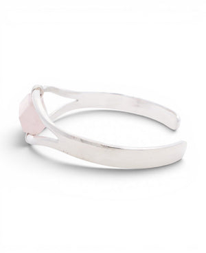 Silver Rose Quartz Point Cuff Bracelet — Adjustable Crystal Jewelry - Bracelets