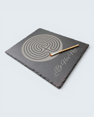 Slate Labyrinth Meditation Board – “Be Here Now” Design with Brush (10" x 11.25") - Decorative Trays