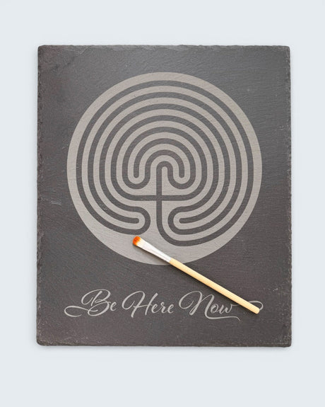 Slate Labyrinth Meditation Board – “Be Here Now” Design with Brush (10" x 11.25") - Decorative Trays
