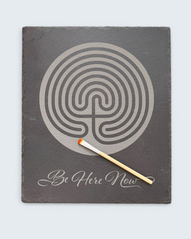 Slate Labyrinth Meditation Board – “Be Here Now” Design with Brush (10" x 11.25") - Decorative Trays