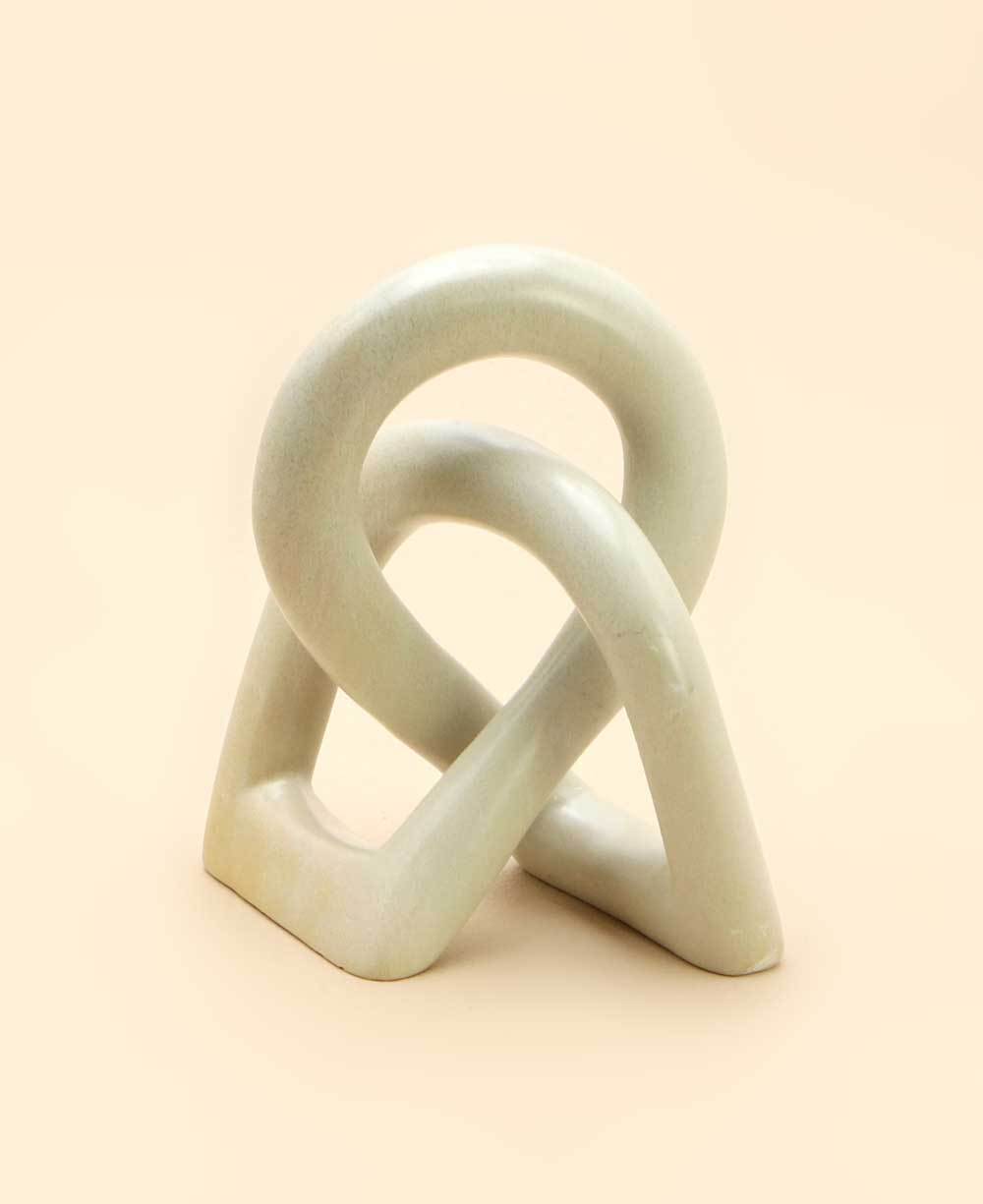 Small Kisii Eternity Knot Soapstone Statue, Kenya - Statues White