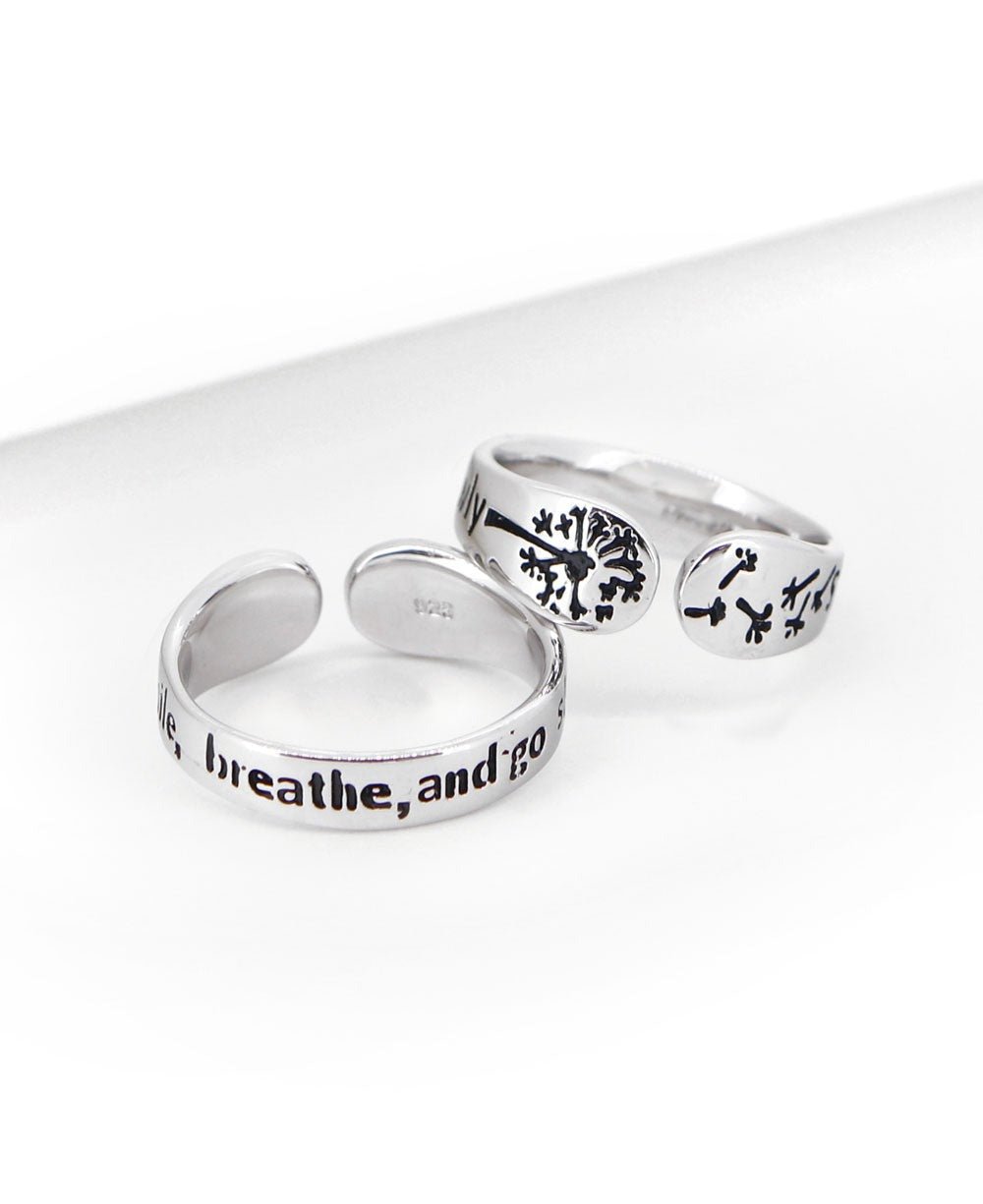 Smile, Breathe, and Go Slowly Sterling Adjustable Ring - Rings