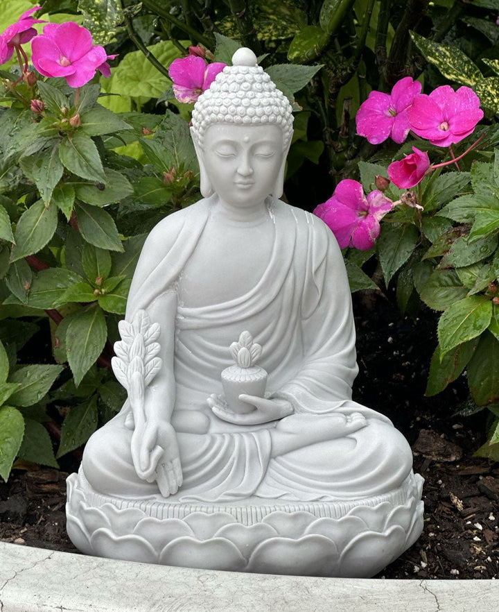 Soft Grey Medicine Buddha Garden Statue - Sculptures & Statues