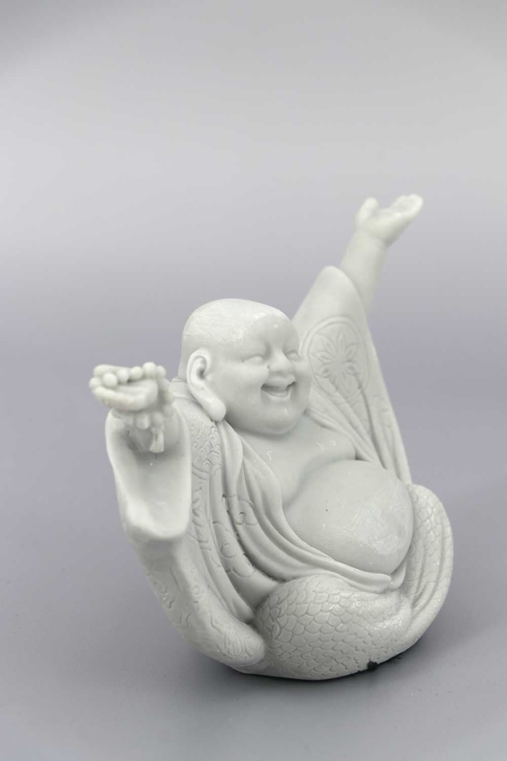 Soft Grey Welcoming Cheering Happy Buddha Statue - Sculptures & Statues