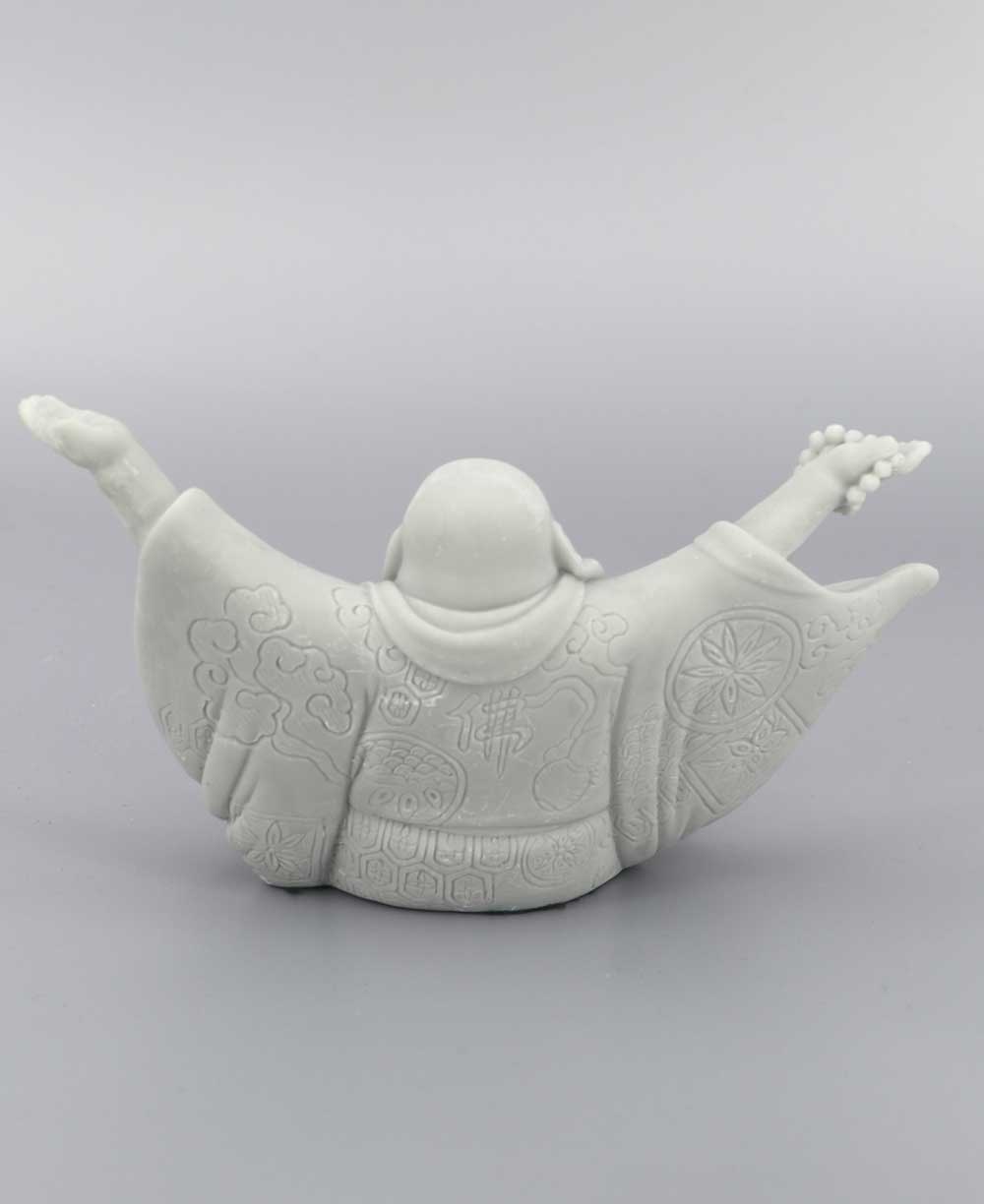 Soft Grey Welcoming Cheering Happy Buddha Statue - Sculptures & Statues