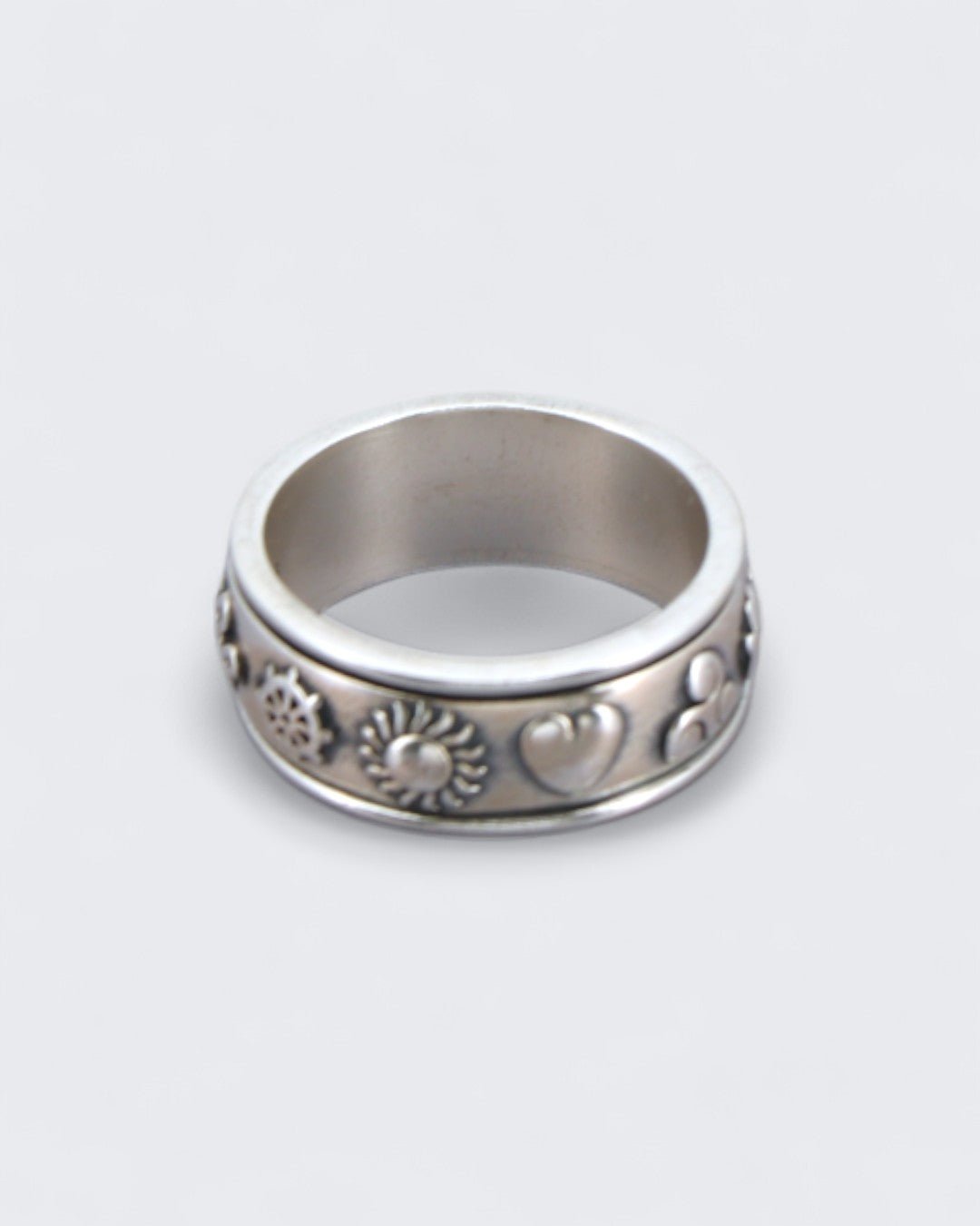 Soulful Symbols Spinner Ring – Sterling Silver Rotating Meditation Band - Rings Size 6