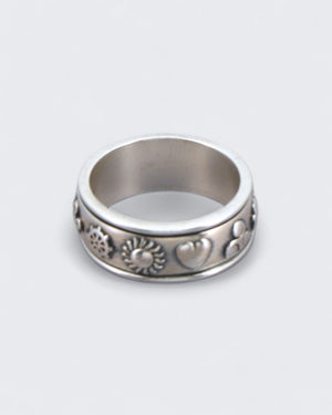 Soulful Symbols Spinner Ring – Sterling Silver Rotating Meditation Band - Rings Size 6