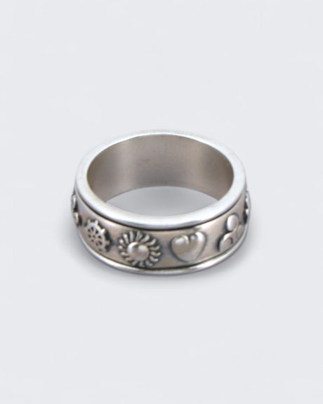 Soulful Symbols Spinner Ring – Sterling Silver Rotating Meditation Band - Rings Size 6