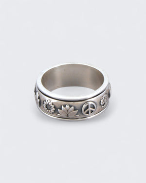 Soulful Symbols Spinner Ring – Sterling Silver Rotating Meditation Band - Rings Size 6