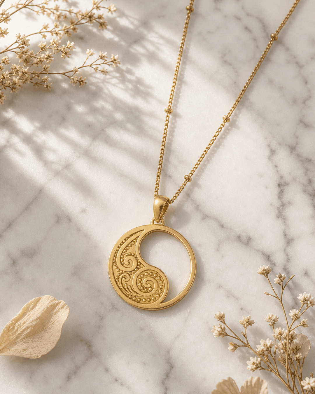 Spiral Yin Yang Necklace – 18K Gold Plated Openwork Pendant - Necklace
