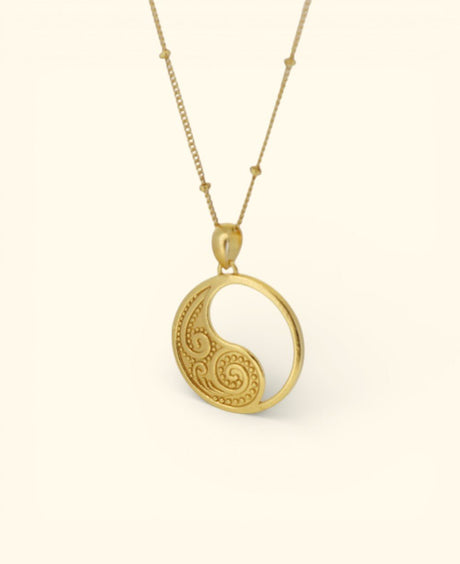Spiral Yin Yang Necklace – 18K Gold Plated Openwork Pendant - Necklace