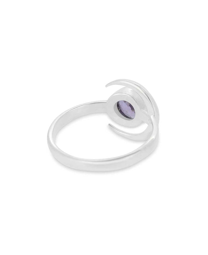 Sterling Silver Amethyst Ring with Crescent Moon - Rings Size 6