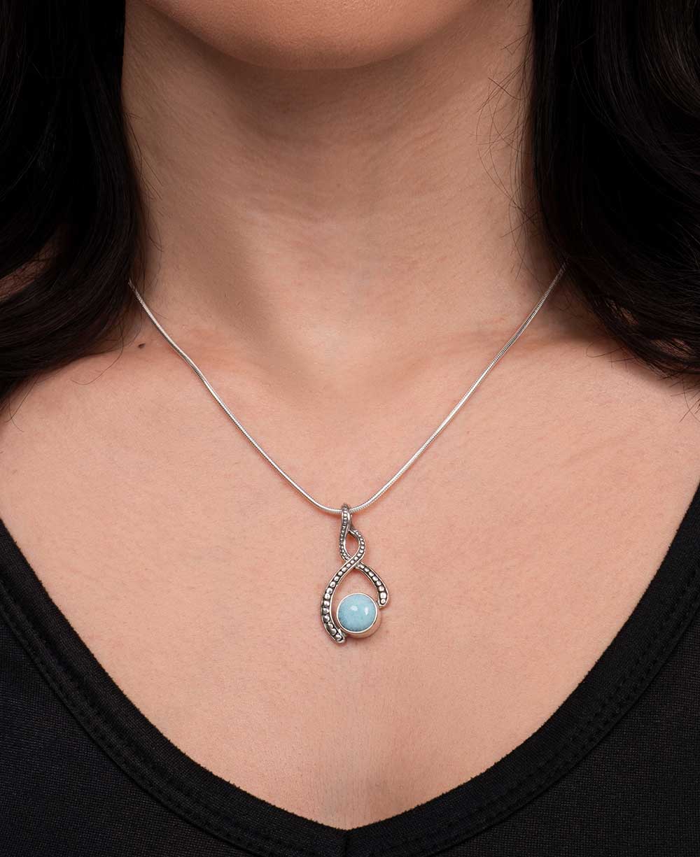 Sterling Silver Asymmetric Twist Larimar Pendant - Pendants