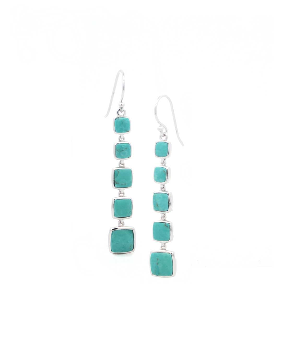 Sterling Silver Cascading Turquoise Dangle Earrings - Earrings
