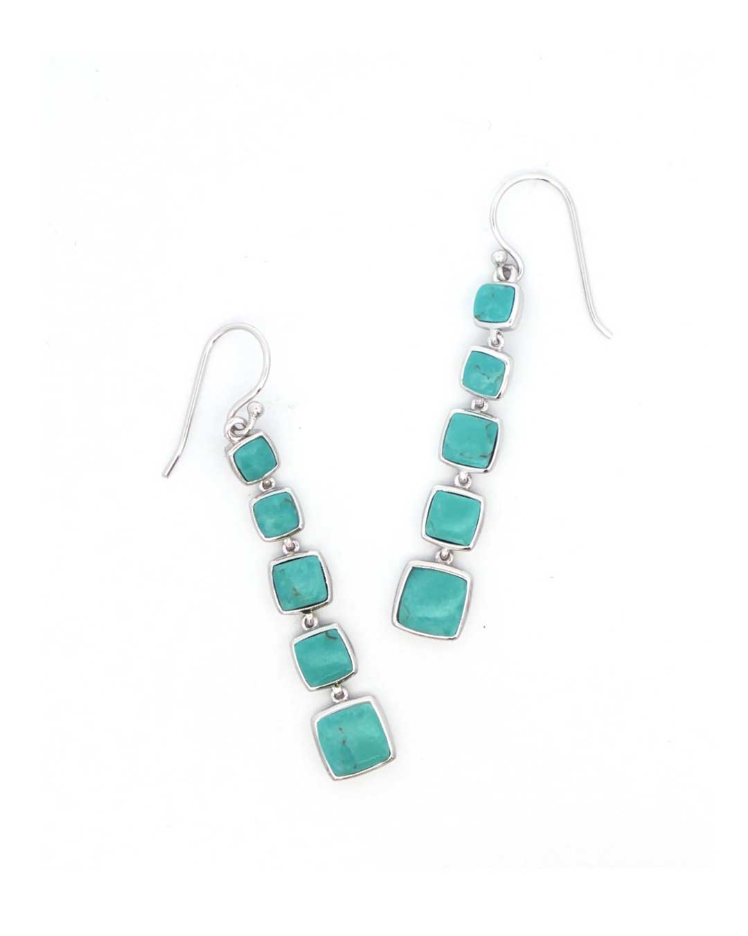 Sterling Silver Cascading Turquoise Dangle Earrings - Earrings