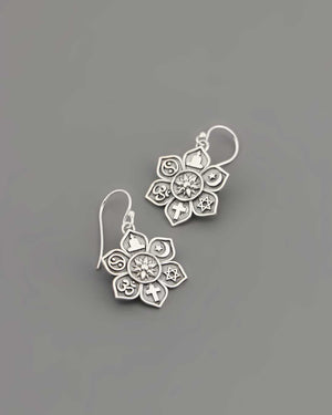 Sterling Silver Coexist Harmony Earrings – Lotus Design with Spiritual Symbols and “Together as One” Engraving - Earrings