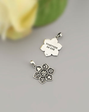 Sterling Silver Coexist Harmony Pendant – Lotus Design with Spiritual Symbols of Unity - Charms & Pendants