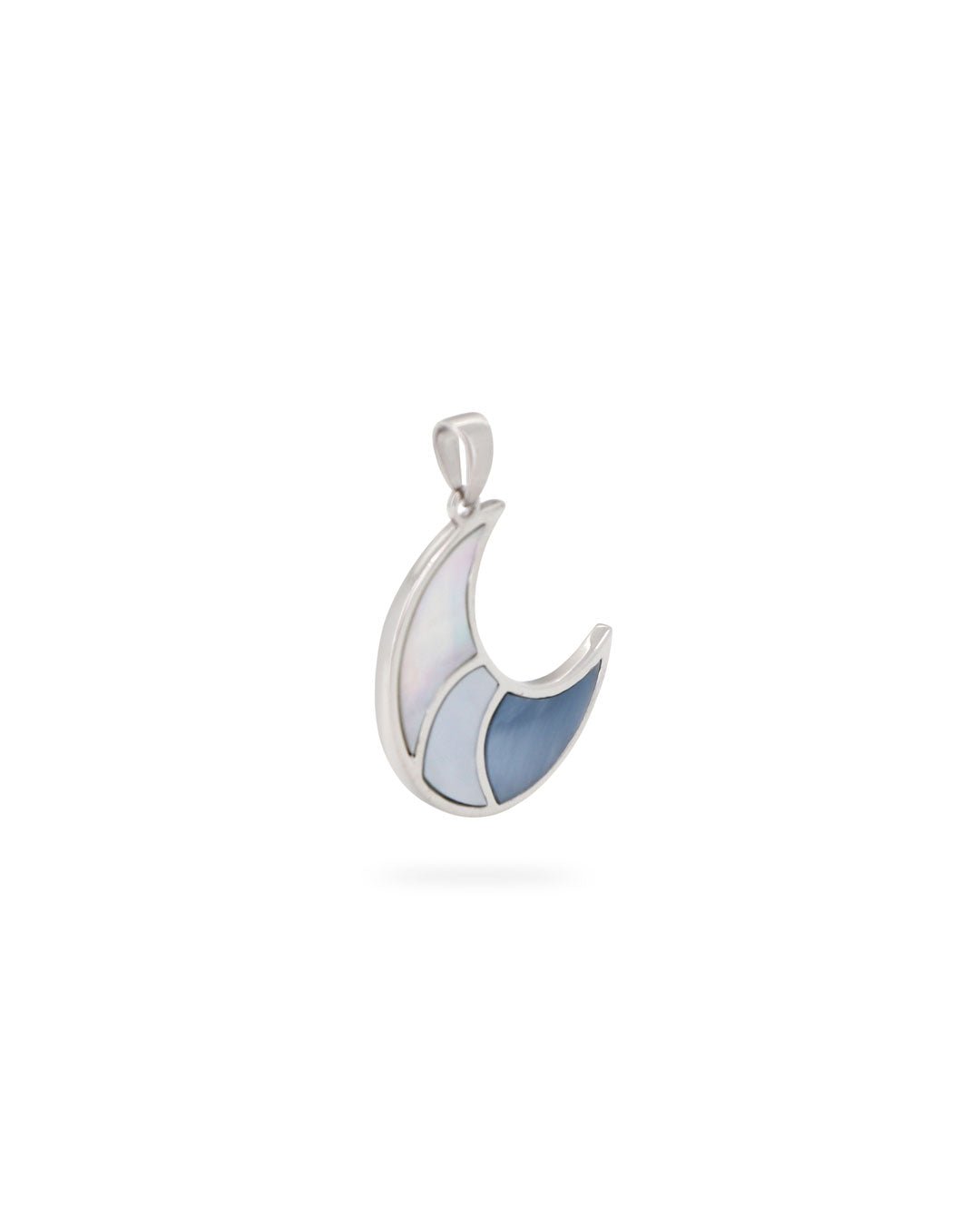 Sterling Silver Crescent Moon & Ocean Pendant – Three - Tone Mother of Pearl Inlay, Rhodium - Plated - Pendant