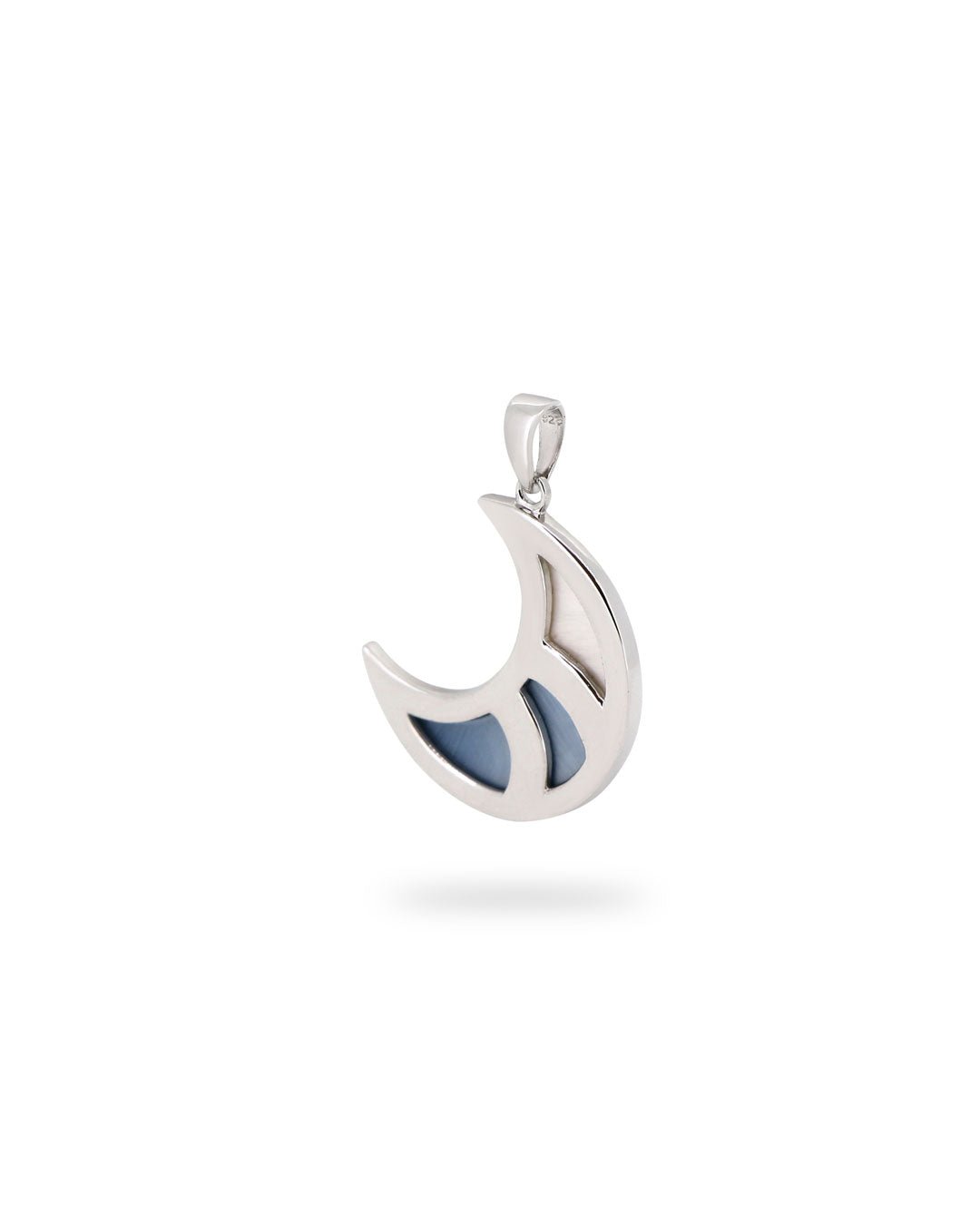 Sterling Silver Crescent Moon & Ocean Pendant – Three - Tone Mother of Pearl Inlay, Rhodium - Plated - Pendant