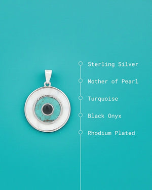 Sterling Silver Evil Eye Inlay Pendant – Turquoise, Mother of Pearl, and Onyx - Pendant