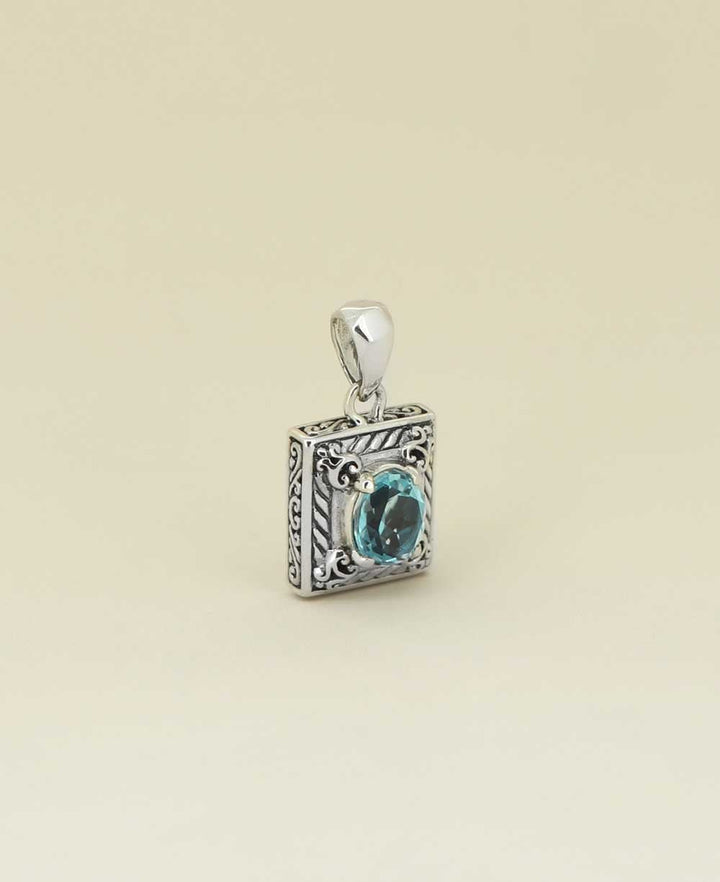 Sterling Silver Framed Blue Topaz Pendant - Charms & Pendants