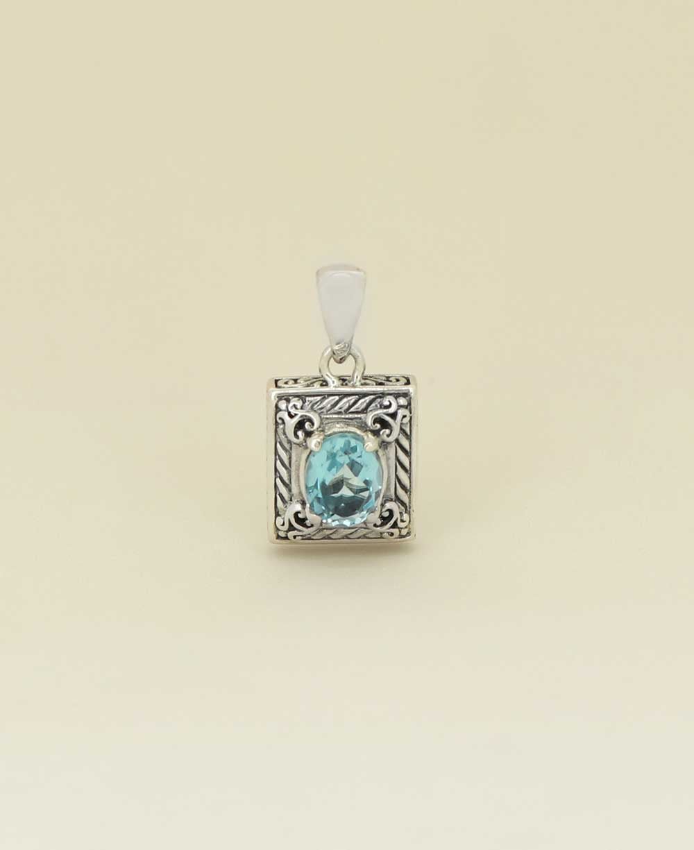 Sterling Silver Framed Blue Topaz Pendant - Charms & Pendants