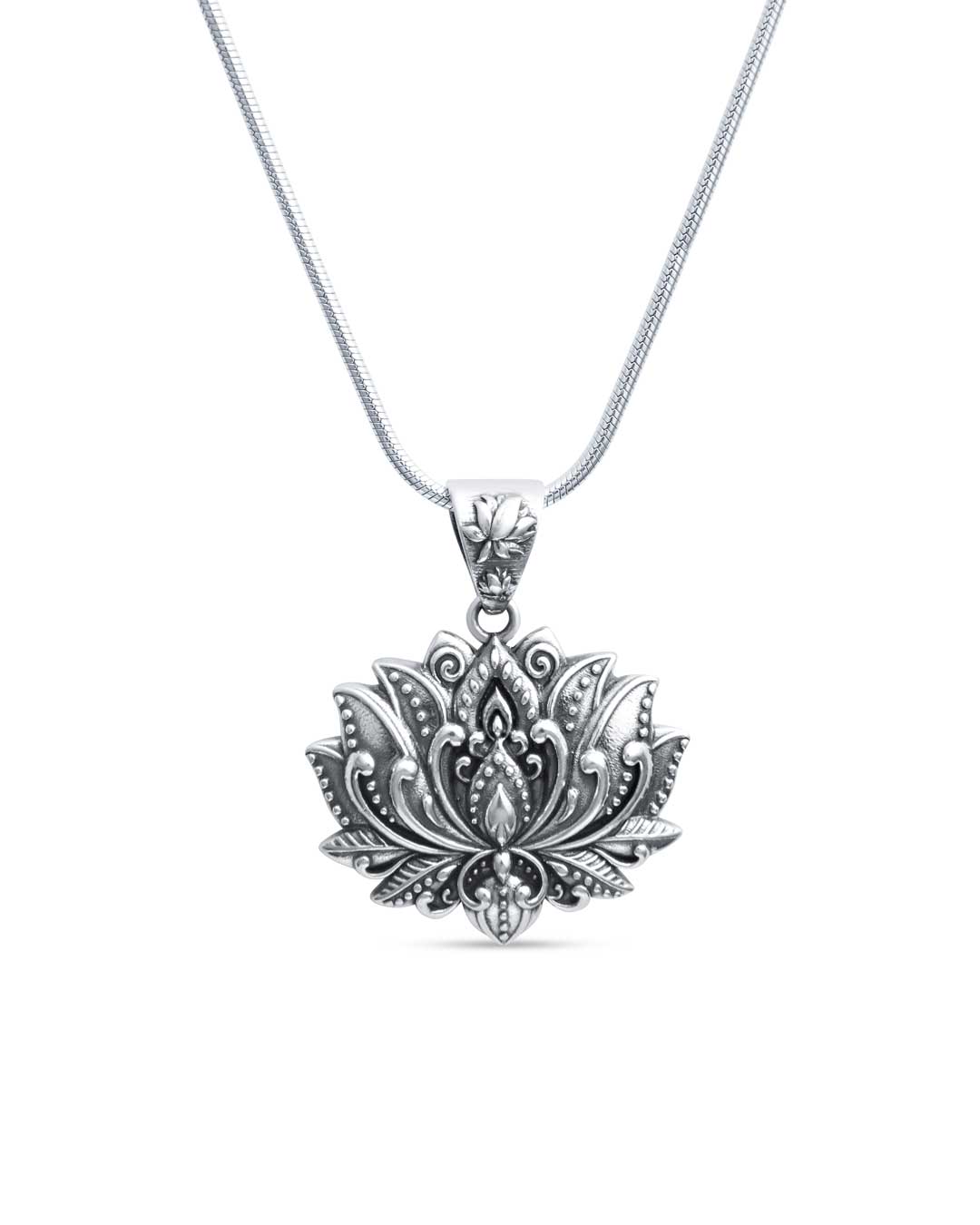 Sterling Silver Full Bloom Lotus Necklace - Necklaces 16 Inches