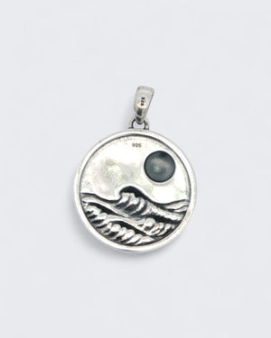 Sterling Silver Full Moon and Waves Pendant – Ocean - Inspired Pendant - Pendant