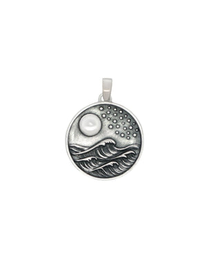 Sterling Silver Full Moon and Waves Pendant – Ocean - Inspired Pendant - Pendant