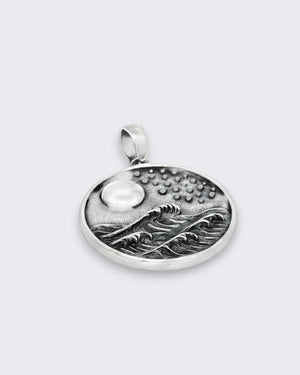 Sterling Silver Full Moon and Waves Pendant – Ocean - Inspired Pendant - Pendant