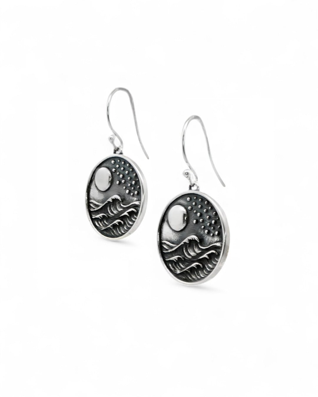 Sterling Silver Full Moon Wave Earrings – Ocean - Inspired Jewelry - Earrings