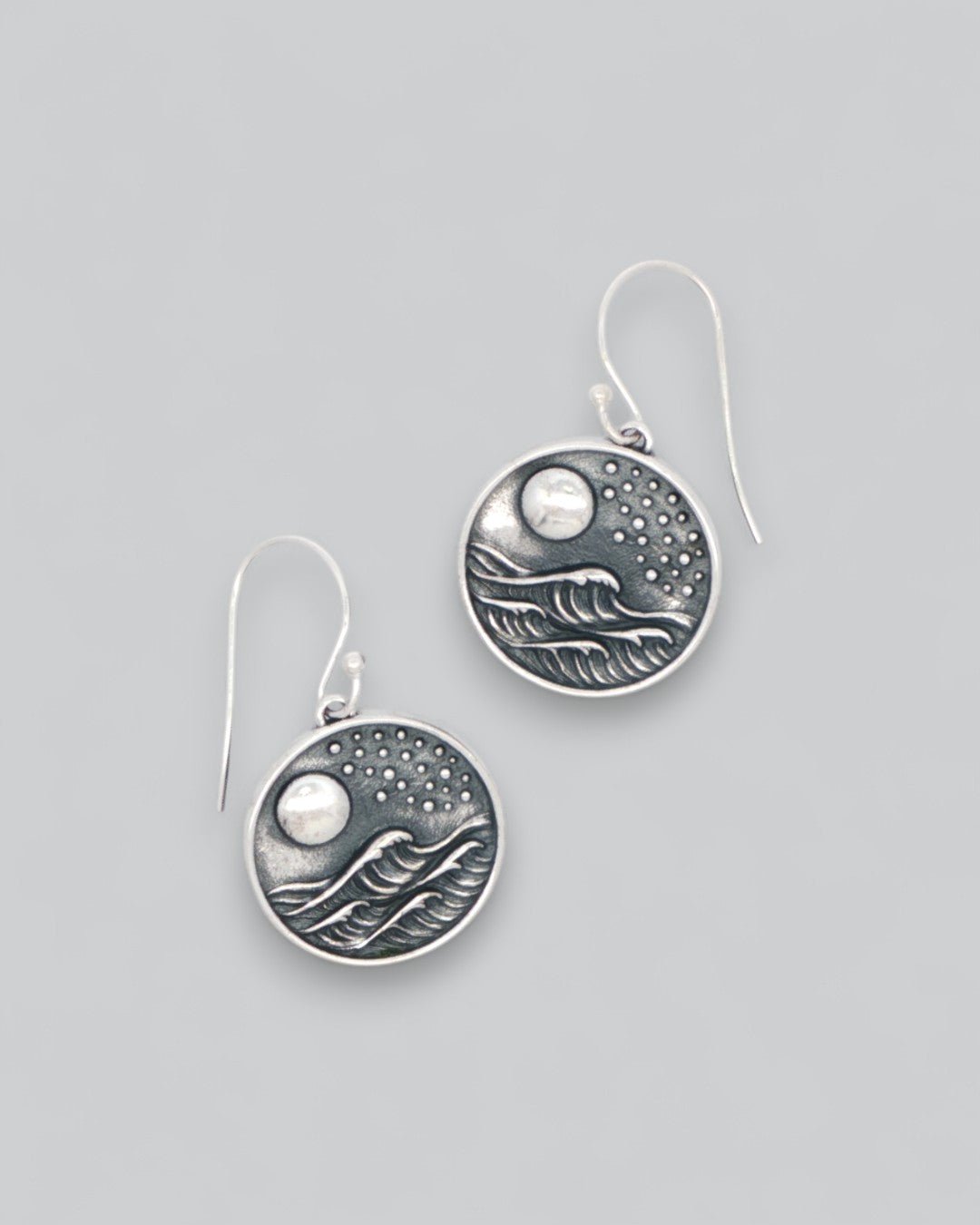 Sterling Silver Full Moon Wave Earrings – Ocean - Inspired Jewelry - Earrings