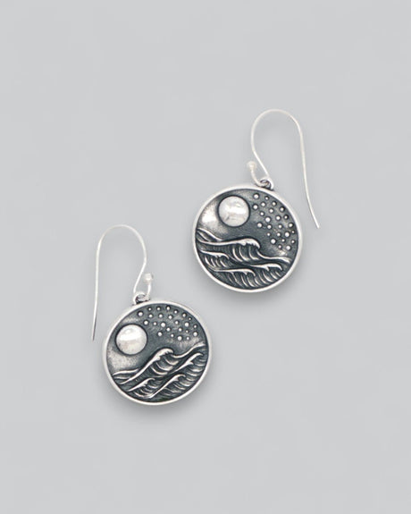 Sterling Silver Full Moon Wave Earrings – Ocean - Inspired Jewelry - Earrings