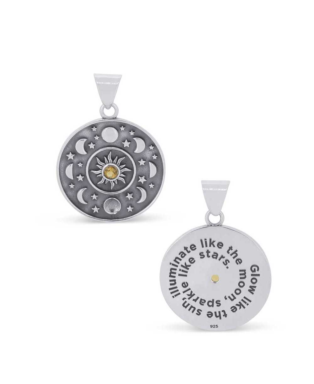 Sterling Silver Inspirational Celestial Pendant with Citrine - Charms & Pendants