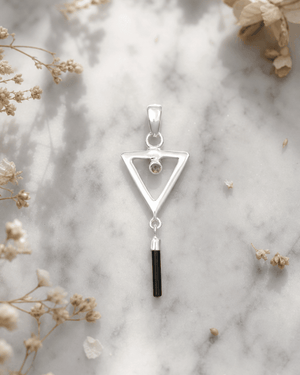 Sterling Silver Inverted Delta Pendant with Pink and Green Tourmaline - Charms & Pendants