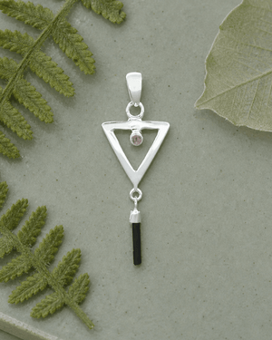 Sterling Silver Inverted Delta Pendant with Pink and Green Tourmaline - Charms & Pendants