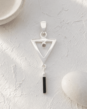 Sterling Silver Inverted Delta Pendant with Pink and Green Tourmaline - Charms & Pendants