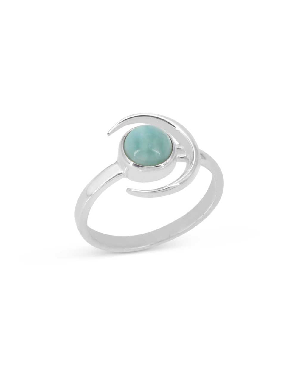 Sterling Silver Larimar Gemstone Ring with Crescent Moon Design - Rings 6